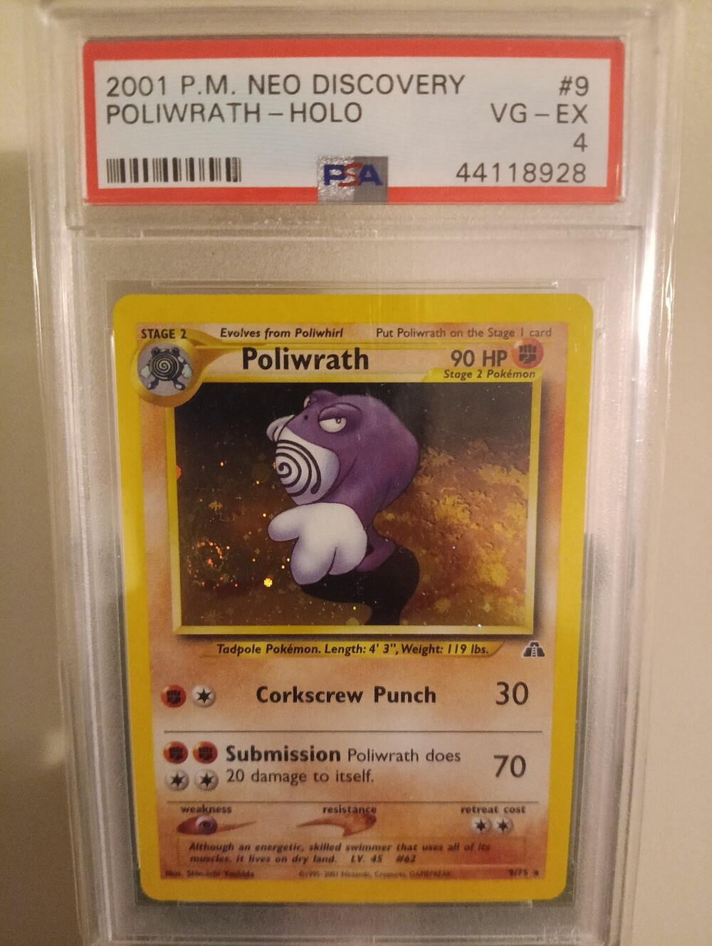 2001 P.M. NEO DISCOVERY #9 POLIWRATH-HOLO PSA 4